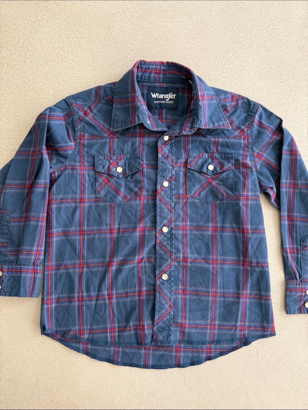 Wrangler Blue & Red Plaid Kids' Western Button-Down Shirt